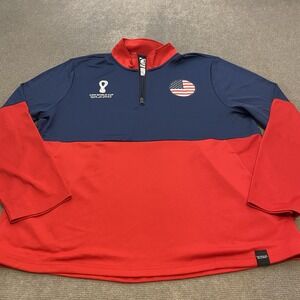 United States Soccer Quarter Zip Pullover Mens XL Red Blue FIFA World Cup Qatar